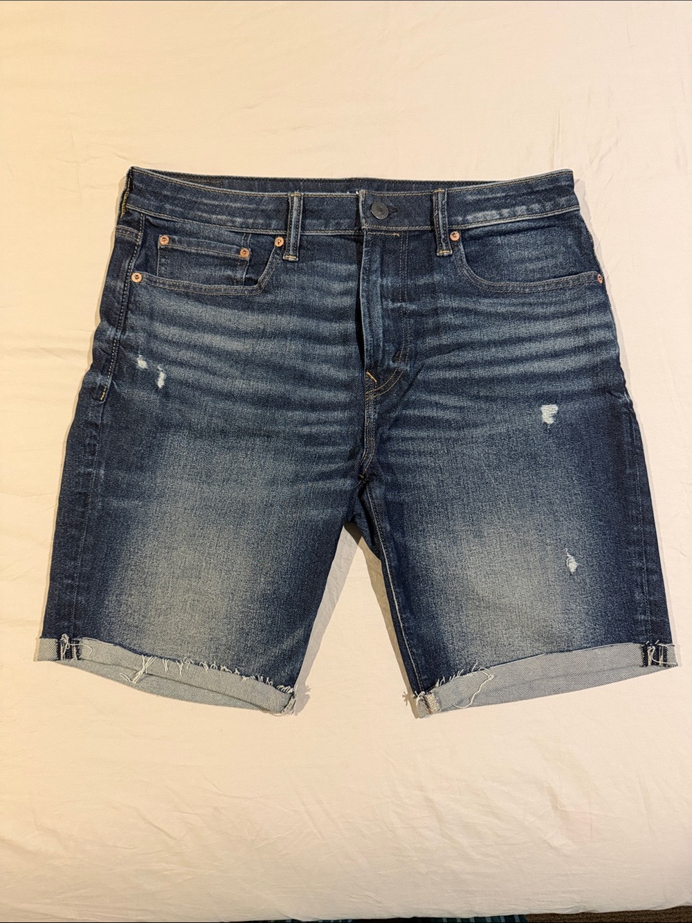American Eagle Outfitters Dark Blue Distressed Denim Shorts